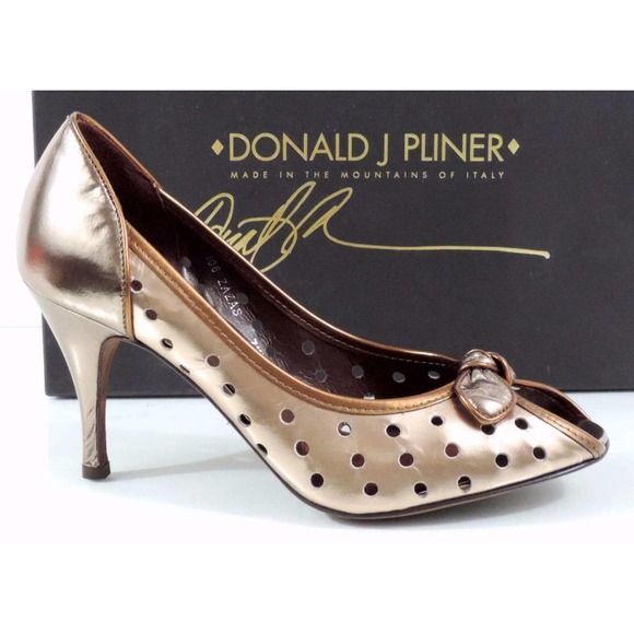 Donald J Pliner Zazas Designer Open Toe Dress Pumps Beige / Bronze / Pewter 7.5 - Picture 3 of 10